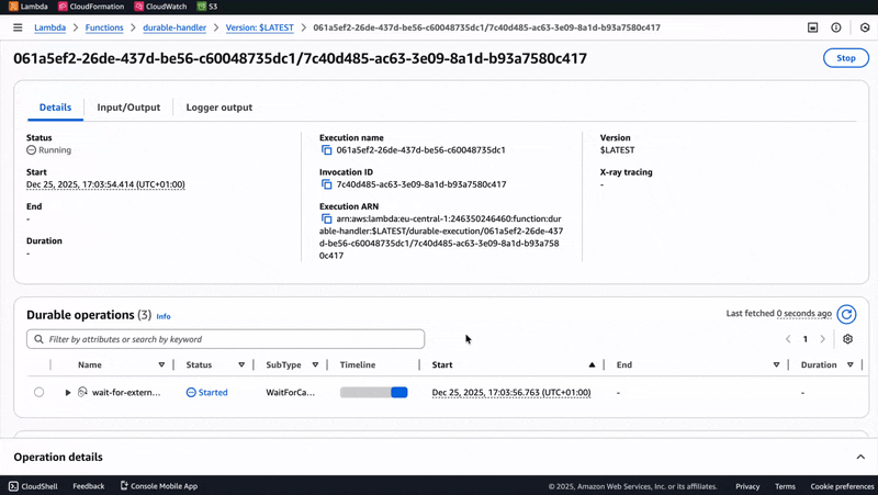 Durable Functions - AWS Console.gif